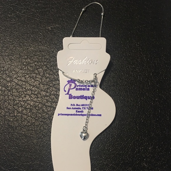 Silver Heart Shape Ankle Bracelet - Picture 2 of 5